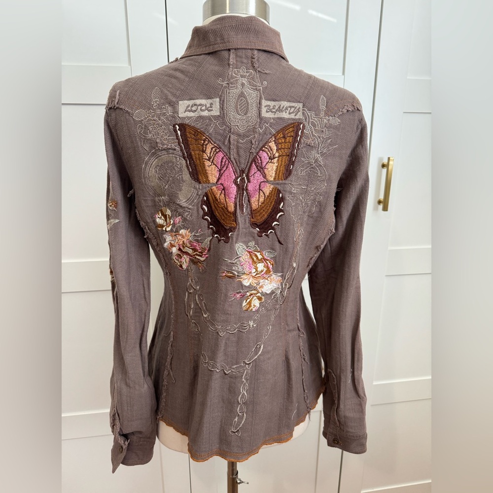 DB Sport aziza floral butterfly embroidered collared long sleeve western shirt - Picture 2 of 6